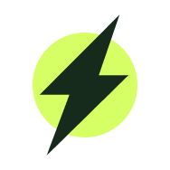 A dark green lightning bolt icon within a bright lime green circle.